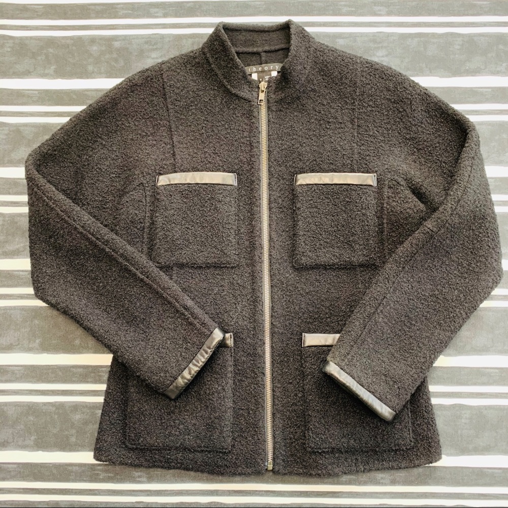 Theory Boiled Wool & Lambskin Leather Zip Jacket